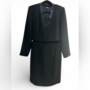 2 Pieces of Joseph Ribkoff Black Midi Dress with Geometric Accents and Blazer